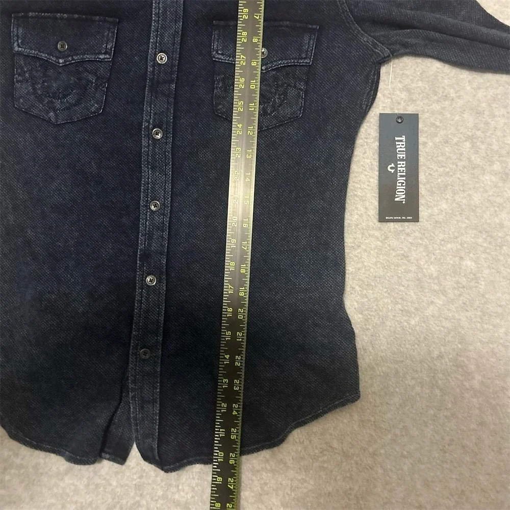 True Religion Shirt Kids XL Indigo Knit Button-Up Shirt Long‎ Sleeve Casual